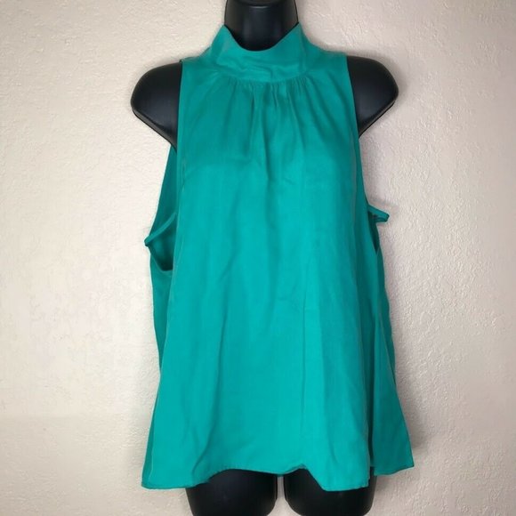 Free People Tops - Free People Mock Neck Sleeveless Palm Breeze Top Cut Out Turquoise Size M